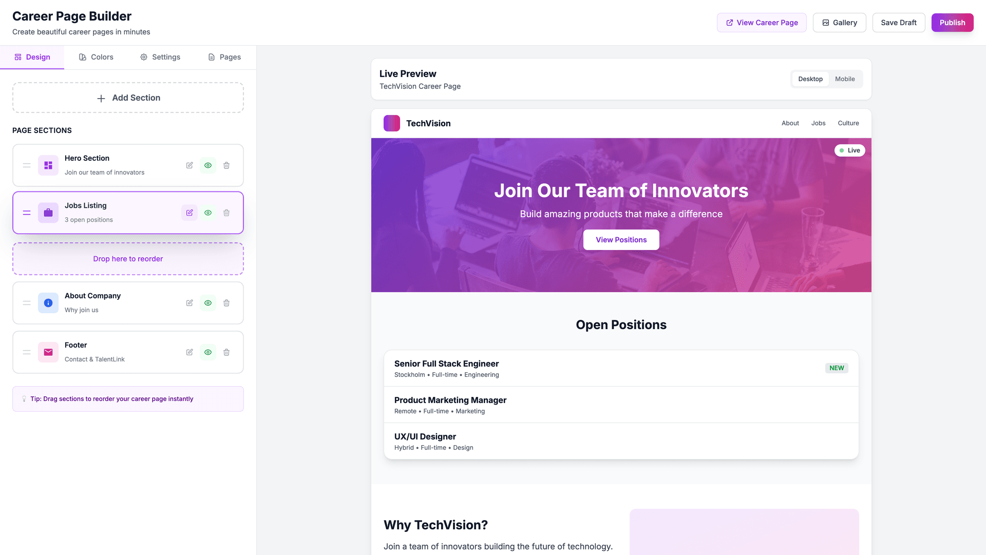 Career Page Builder Interface